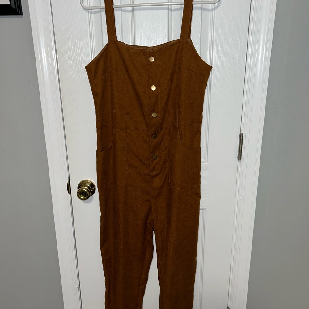 Brown Button-Front Jumpsuit